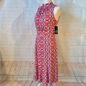 🆕 Donna Morgan Lolita Dress Magenta Design Halter Sleeveless High Neck Tie S 6